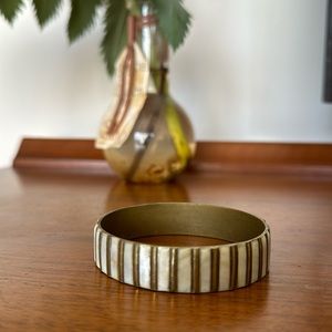 Vintage Brass Mother of Pearl Bangle Bracelet